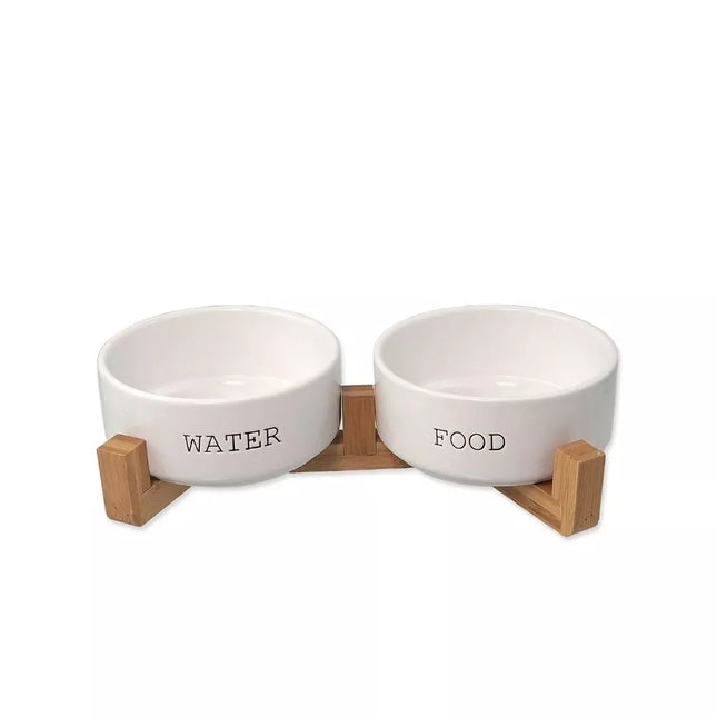 Dubenėliai su bambukiniu stovu, S, baltos spalvos