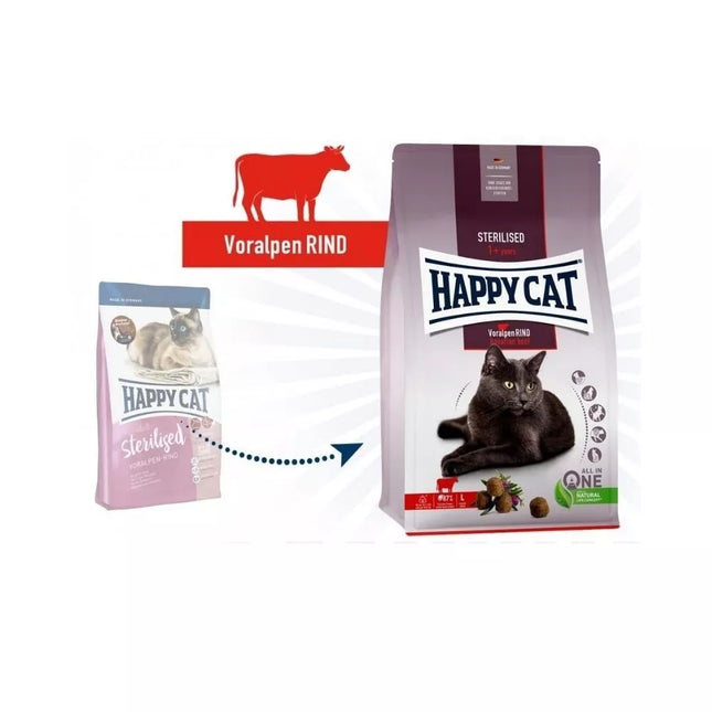Happy Cat visavertis pašaras sterilizuotoms katėms su jautiena Sterilised Voralpen Rind, 300 g