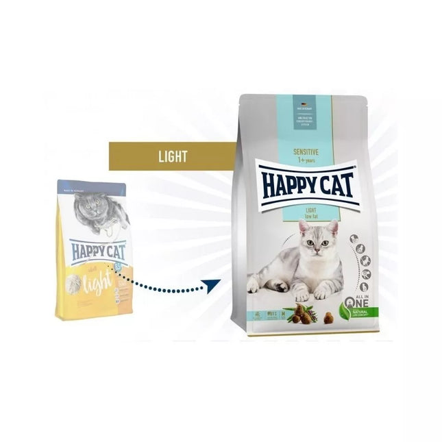 Happy Cat visavertis pašaras suaugusioms, linkusioms tukti katėms Sensitive Light, 10 kg