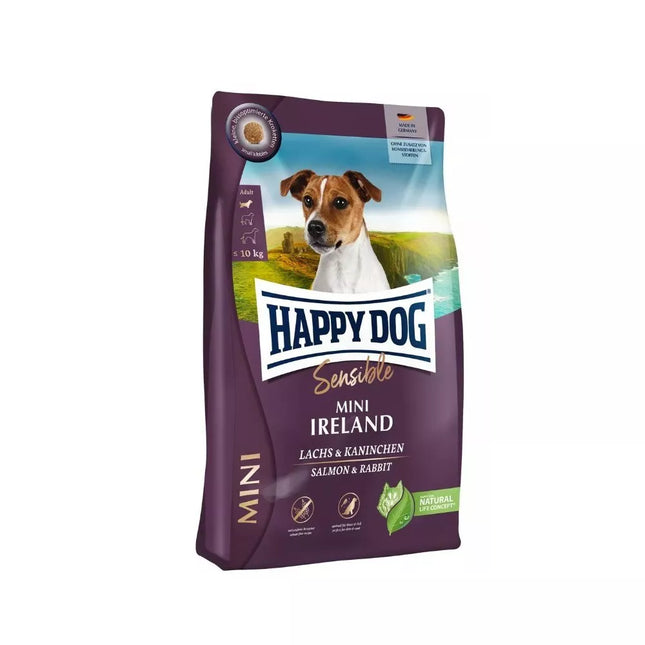 Happy Dog Mini Ireland visavertis pašaras mažų veislių suaugusiems šunims su triušiena ir lašiša, 300 g