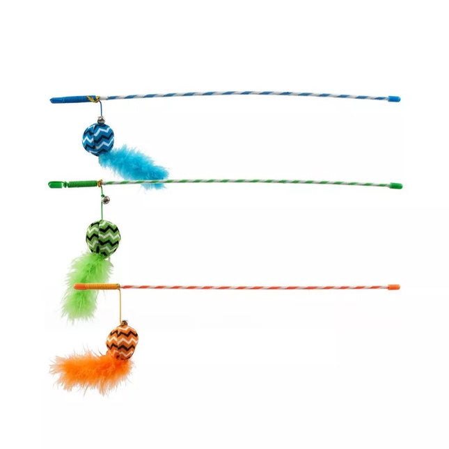 Žaislas katėms meškerė su pliušiniu kamuoliuku su plunksna Magic Cat, 17+45 cm