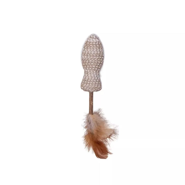 Žaislas katėms pelytė su matatabi lazdele ir plunksnomis, 4,5x8 cm